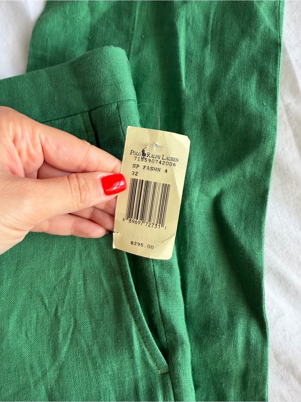 NWT Polo Ralph Lauren Vintage 100% Linen Deadstock Green Pants - Picture 4 of 12
